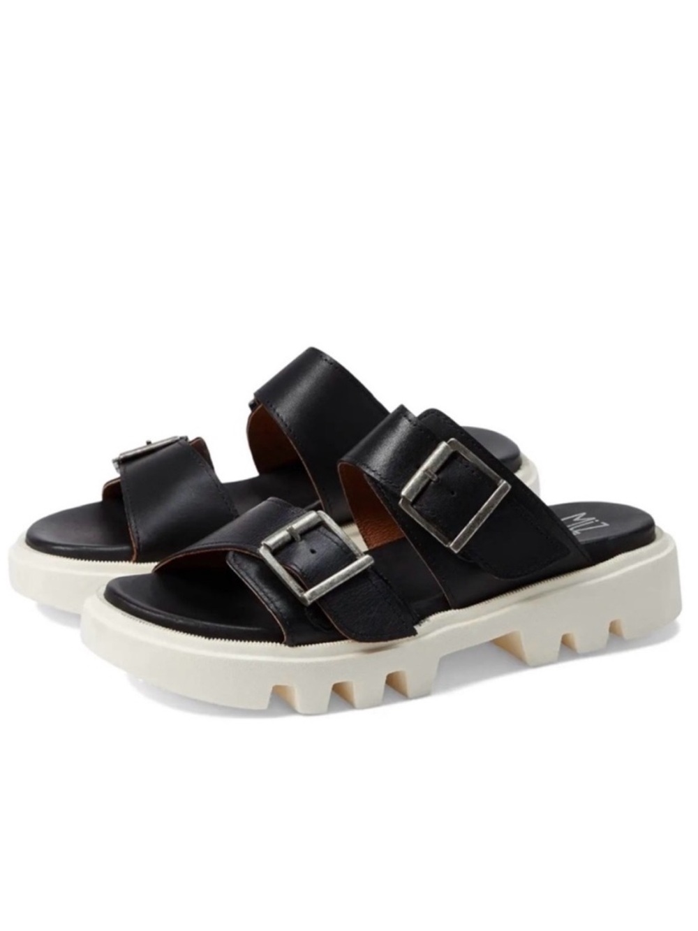 Miz Mooz Peyton Black Leather Lug Sole Platform Slide Sandals Size 39/US 8.5-9